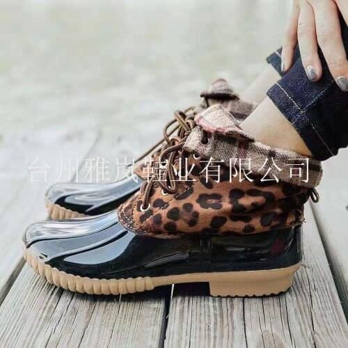 Mud Rubber Water Shoes Womens Rainboots Waterproof Shoes Woman Shoes Lace Up Ankle Boots PVC Solid Stitching Fashion Rain Boots