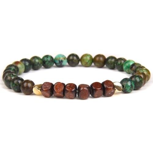 Wood Charm Bracelets Natural 6 mm African Turquois Beads Bracelet Men Stretch Jewelry Vintage Prayer Meditation Women Bangle Gif