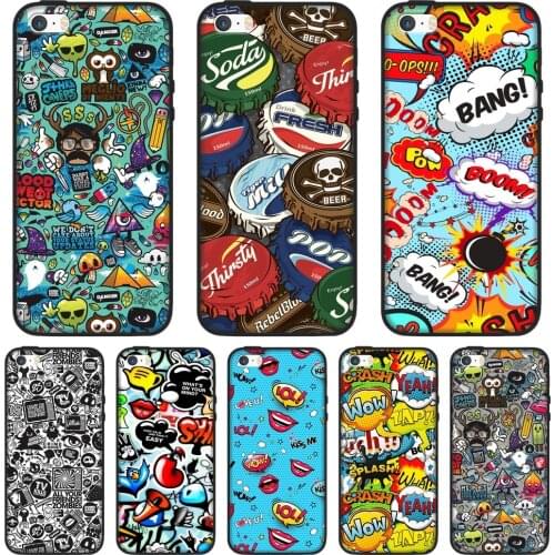 Phone Case For iPhone 5 S 5C 5S SE Soft Anime Graffiti Sticker Bomb Cute Fashion Painted Cover For iPhone 4 S 4S Case Silicone