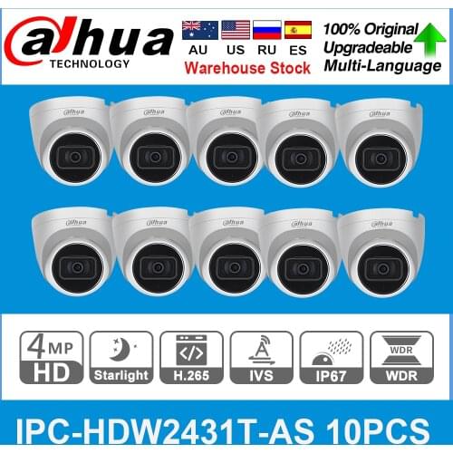 Dahua Original IPC-HDW2431T-AS-S2 4MP HD POE Built in MiC SD Card Slot H.265 IP67 30M IR Starlight IVS Upgradeable Dome IPCamera