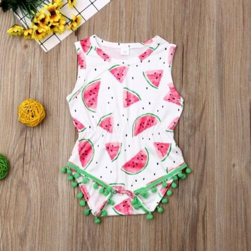 2020 Baby Summer Clothing Newborn Kids Baby Girl Watermelon Romper Sleeveless Tassel Balls Sunsuit Casual Playsuits Outfits