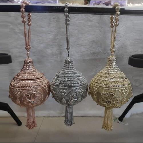 DOYUTIG New Fashion Womens Hand-Made Round Ball Clutches Indian Short Tassels Diamond Wedding Buckets Metal Evening Bags F840