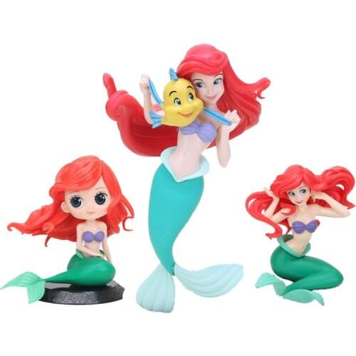 Disney Q Posket Mermaid PVC Action Figure Toys Princess Ariel Little Mermaid Model Toy Dolls Gifts Cake Topper
