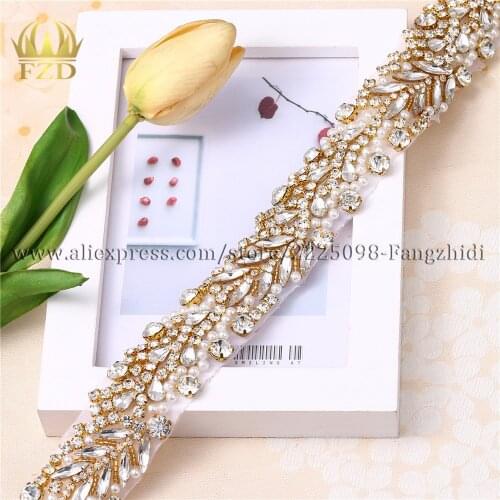 FZD 10 Yard Handmade Hot Fix Sew on bridal accessories the br Sash Crystal Beaded Applique for Garments Bridal Wedding Dress