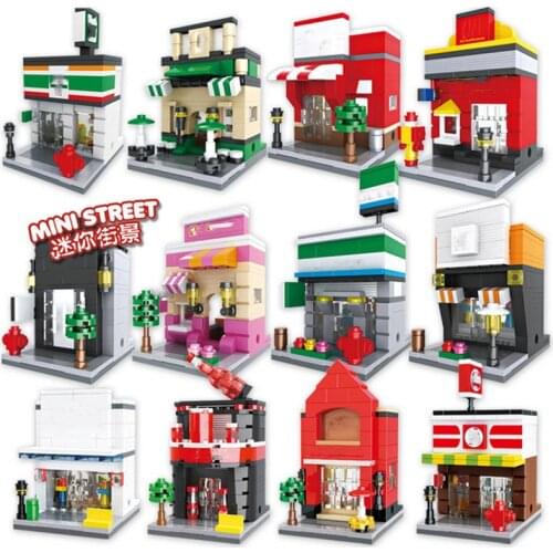 City Mini Market Street View Store Shop Building Kits Blocks Scene Sets Architecture Child Kids Toys