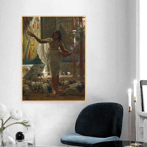 Citon Canvas Painting Edward John Poynter《Feeding the Sacred Ibis in the Halls of Karnac》World Famous Picture Home Decoration