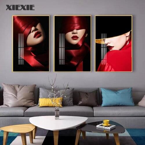Canvas Painting Sexy Girl Modern Abstract Red Lip Silk Dancer Poster and Print for Living Room Aisle Home Decor Wall Art Picture