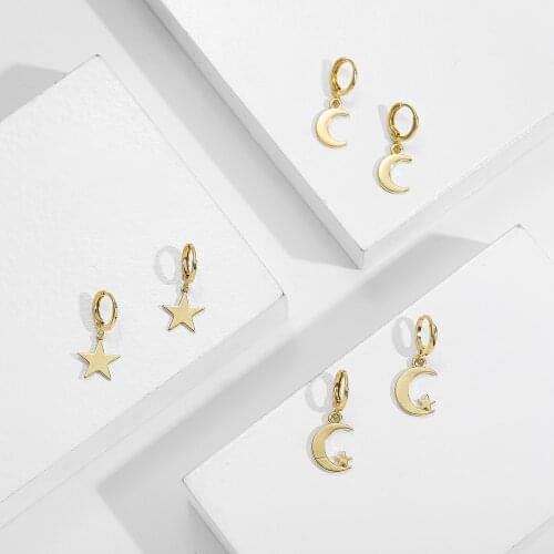 Classic Moon Star Cross Earrings Gold Hoops for Women Girls Vintage Black Evil Eye Earrings Geometric Statement Jewelry