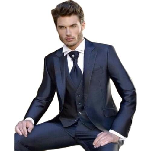 Classic Navy Blue One Button Groom suits for Wedding The Best Man Suits For mens Suits Business Party tuxedos Three piece