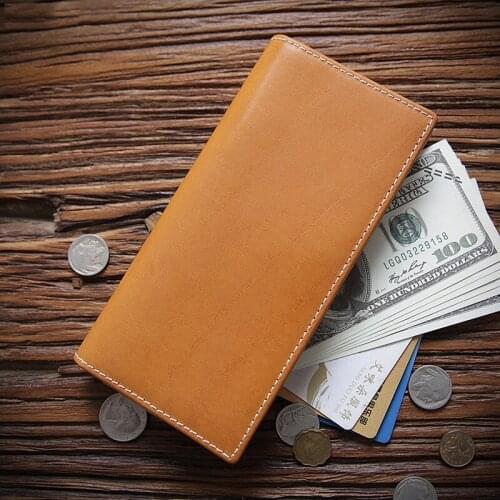 100% Genuine Leather Wallet For Men Male Real Cowhide Vintage Handmade Long Bifold Clutch Mens Purse Money Bag With Card Holder