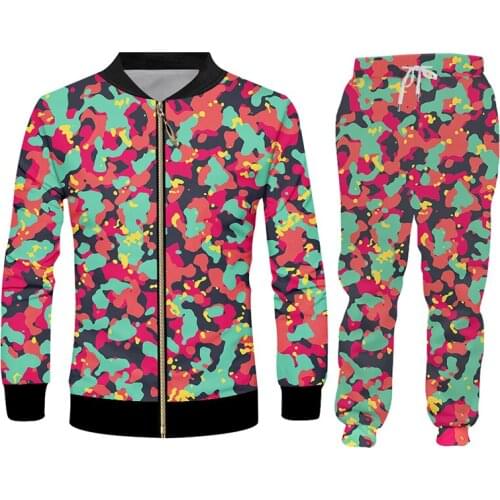 IFPD Red Green Camouflage Jacket + Joggers Pants Tracksuit For Men Streetwear Camo 3d Print Military Oversize Clothing Pullover