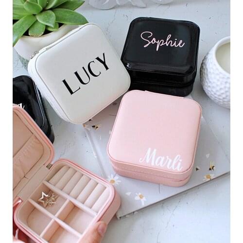 Square Personalised Name Travel Jewellery Box Jewellery Storage Organizer Accessories Maid of Honor Bridesmaid Jewelry Case Box