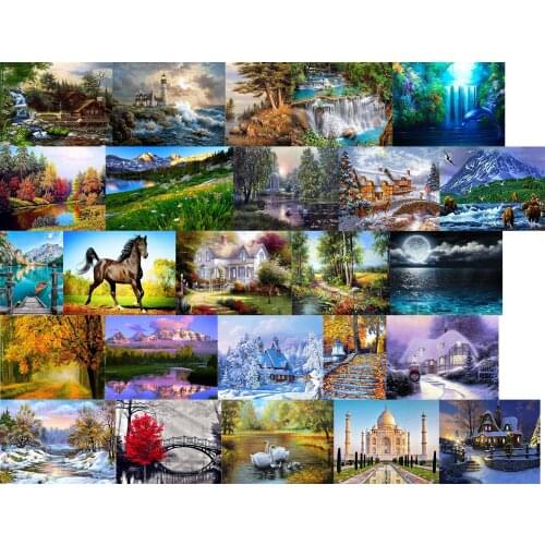 L5650 Landscape Church Castle DIY Cross Stitch Embroidery Kits Craft Needlework Set Cotton Thread Printed Canvas Home Design