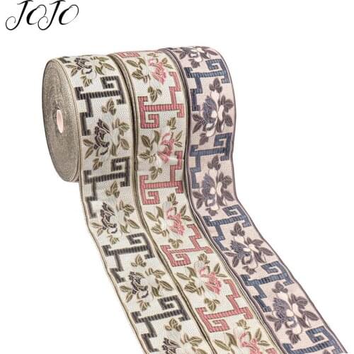 JOJO BOWS 60mm 2y Embroidery Ribbon Nationality Style Flower Tape For Crafts Needlework Webbing Home Textile Party Decoration