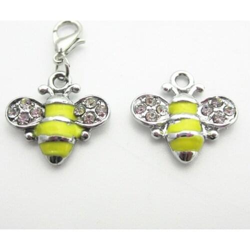 Hot selling 20pcs/lot Crystal Bee dangle charms lobster clasp charms DIY Bracelet pendants Jewelry accessory hanging charms