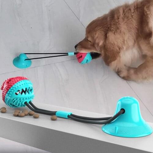 Multifunctional Dog Push Ball Toys Suction Cup Rope Interactive Play Rubber Dog Bite Chew Toys Teeth Cleaning Ball Pet Supplies