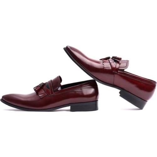 Fashion 100% Genuine Leather Men Formal Shoes Slip On Mens Pointed Toe Business Shoes Male Footwear Brand High Quality Black