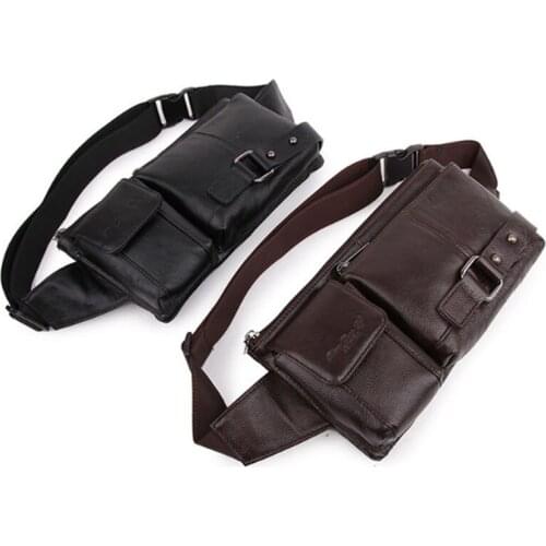 Mens Cowhide Genuine Leather fashion Messenger Shoulder Sling Chest Bum Hip Belt Fanny Bag Waist Pack Purse