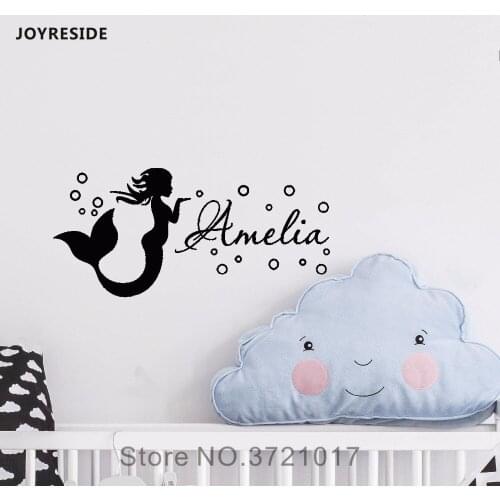 JOYRESIDE Mermaid Wall Personalized Name Decal Vinyl Sticker Decor Home Girl Kids Room Interior Art Design Decoration Mural A461