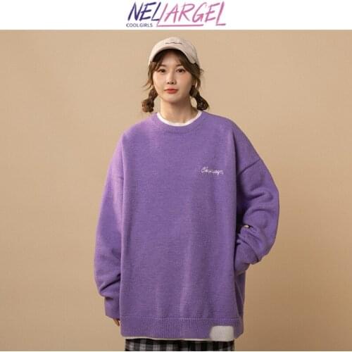 NELLARGEL Women Y2k Fake Two Pieces Korean Fashion Sweaters 2021 Female Oversized Solid Knitted Pullovers Girl Vintage Sweater