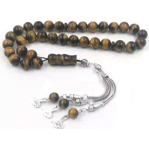 New Tasbih Natural Tiger eye Stone Muslim man misbaha prayer beads Arabic fashion Rosary bead 2021 muslim fashion product