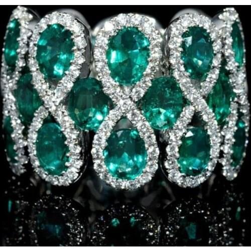 Charm Ladies Jewelry Green Cubic Zirconia Crystal Big Round Engagement Wedding Band Rings for Women Fashion Party Jewelry Gifts