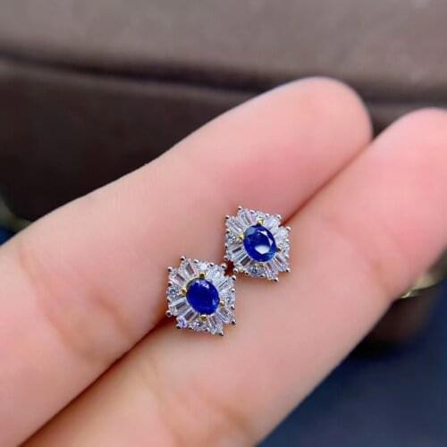 Top Quality Sapphire Earring Natural And Real 925 Sterling Silver Sapphire Earring