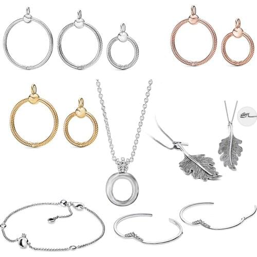 Autumn New Sterling Silver 1:1moments O Pendant Diy Charm Beads Oak Leaves Necklace Crown Obracelet Original Ladies Jewelry