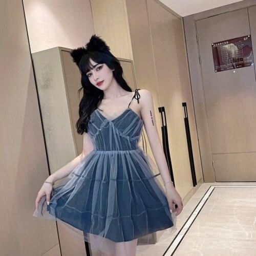 Summer Mesh Sexy Beach Style Dress Off Shoulder Spaghetti Strap V-neck Short Dresses Evening Party Fashion Female Clothes