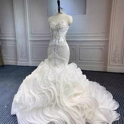 Luxury Mermaid Wedding Dresses Long Sweetheart Major Beading Appliques vestido de noiva Ruffles Plus Size Bridal Dress