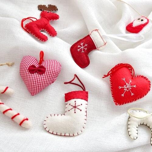 Wool felt cane Christmas tree diy decoration small pendant Fabric star socks Christmas ornament