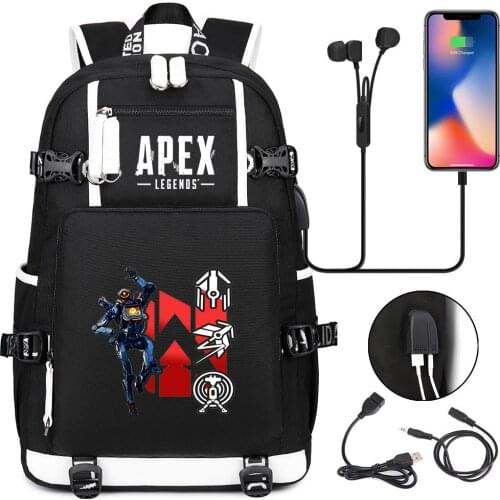 Apex Legends Casual Backpack Cartoon School Bags for Teenagers Unisex Student USB Travel Laptop Shoulders Bags Zipper Bookbag