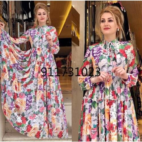 African Print Chiffon Dresses For Women 2021 Summer Long Sleeve Evening Gowns Plus Size Africaine Robe Maxi Dress Africa Clothes