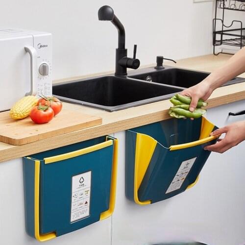 Folding Kitchen Storage Bucket Folding Wall-mounted Trash Can Household Dry and Wet Sorting Trash Can