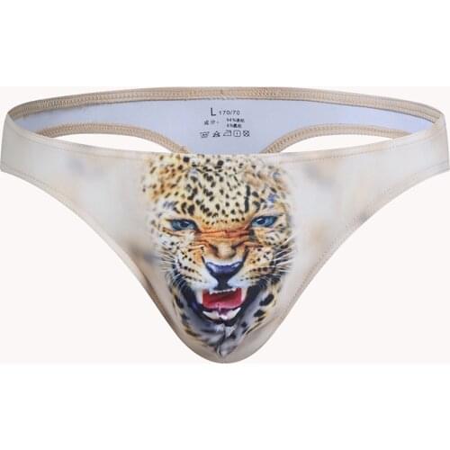 New Mens Sexy 3D Printed Briefs Animal Print Shorts Mens Underwear Briefs Summer G-Strings Low Waist Sexy Thongs Panties