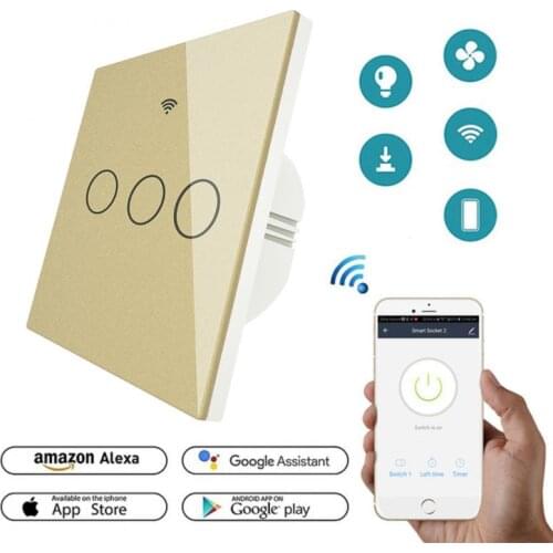 RF433 WiFi Smart Switch 3 Buttons EU 86 Type Voice Control Switch Touch Wall Panel Remote Control work with Alexa Google Home
