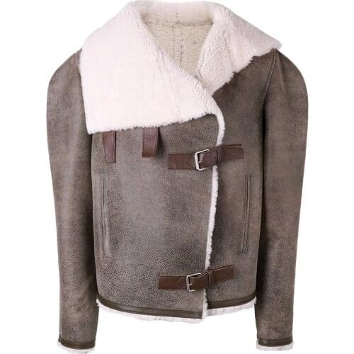 YOLOAgain Autumn New Fashion Ladies Lamb Fur Shearling Jacket Real Leather Jacket For Ladies