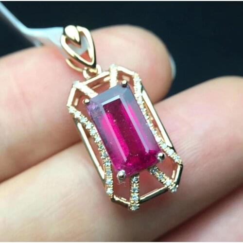 Fine Jewelry Pure18 K Rose Gold 100% Natural Red Tourmaline Gemstone 2.6ct Diamonds Female Pendant Necklaces Christmas Gift