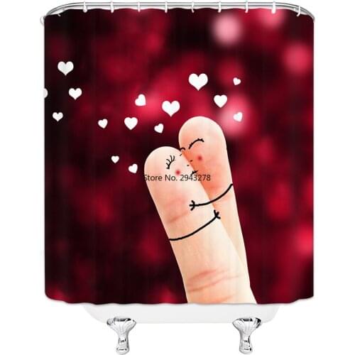 Polyester Fabric Shower Curtain Cute Two Fingers Valentines Day Printing Bath Curtains Decoration for Home Bathroom Screens