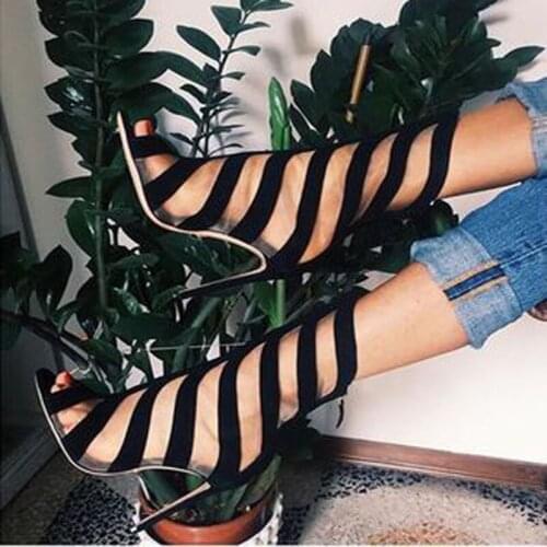 Sexy Mesh Warped Suede Patchwork Ankle Boots Stiletto Heels Women Peep toe Fishnet Sandals Bottines Summer Boots Shoes Woman