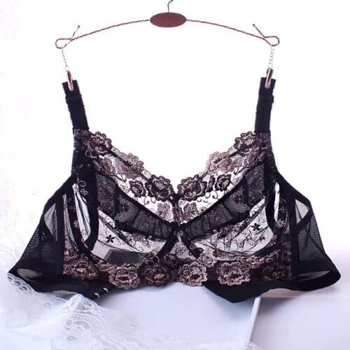 Womens Full Coverage Underwired Non-Foam Plus Size Floral Embrodiery Bra 34 36 38 40 42 44 46 48 B C D E F G H