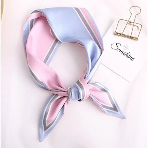 2020 CONTRAST Print Women long Silk Scarf Small Handle Bag Ribbons Female Head Scarves Elegant Foulard Pink 90*10cm