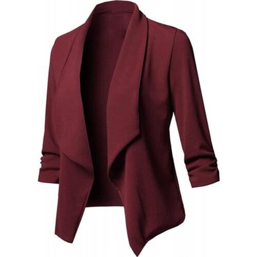 Spring Summer Business Office Women Solid Color Long Sleeve Slim-Fit Blazer Lapel Open Front Short Suit Jacket For Womens Coat
