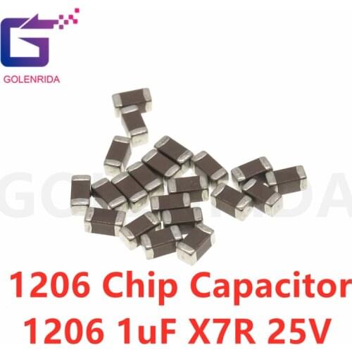 100pcs 1uF X7R 10% 25V 1206 105 smd capacitor