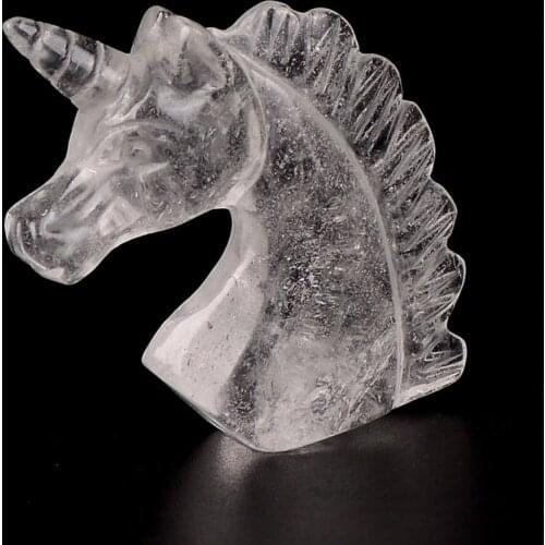 2'' Natural Clear Quartz Crystal Unicorn Specimen Carving Horse Figurine for home decoration 1 PC