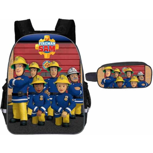 2Pcs/Set Portfolio For School Bag Girls Boys Fashion Fireman Sam Printed Backpacks Kindergarten Bookbag Mochila Escolar