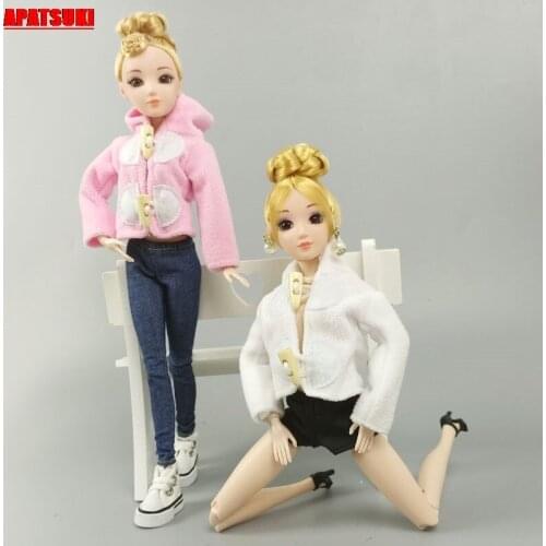 2pcs/lot Winter Warm Casual Wear White Pink Top Coat Hoodies for Barbie Doll Outfits Clothing for 1/6 BJD Doll Accessories Kids