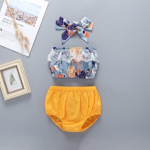 2020 summer girls sports tube top childrens wear princess with headwear three-piece childrens suit 0-1, 2, 3 years old