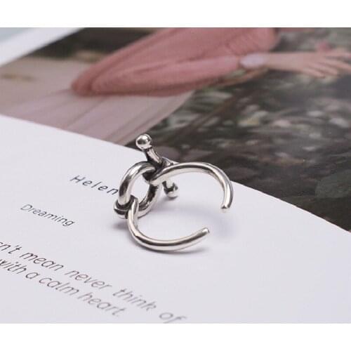 2021 New S925 Silver Retro Distressed Geometric Ring Open Adjustable Ring Mirror Polished Personality Jewelry