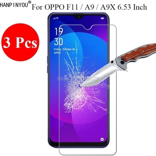 3 Pcs/Lot New 9H 2.5D Tempered Glass Screen Protector For OPPO F11 / A9 / A9X 6.53" Protective Film + Clean Tools